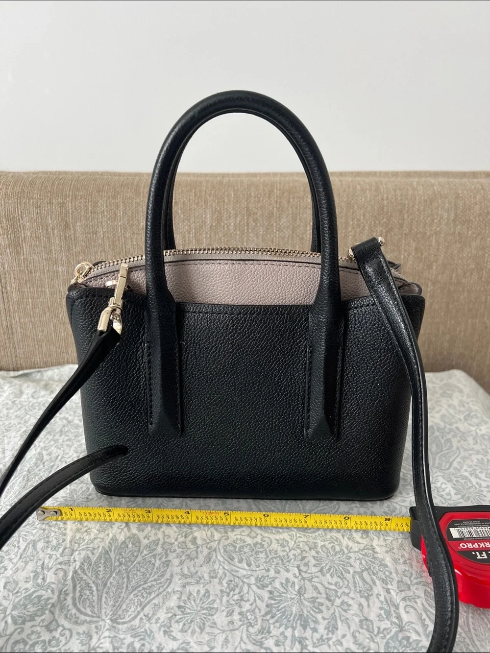 Kate Spade Black/Tan Small Satchel with Blush Trim and Gold Hardware